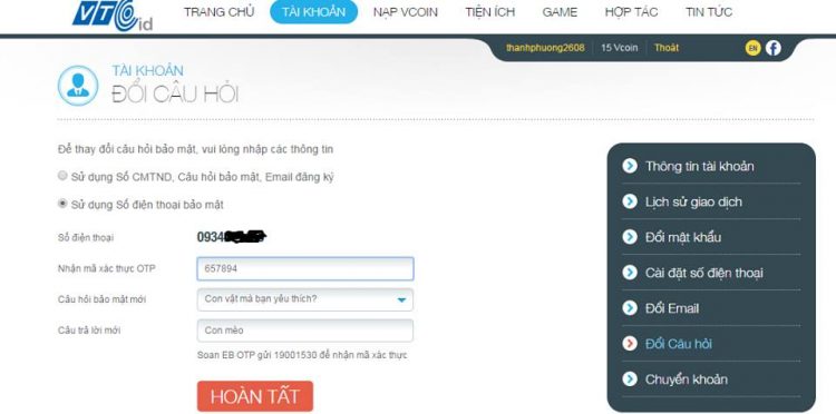 Cách thay đổi lại thông tin tài khoản VTC ID cũ khi bạn đã quên