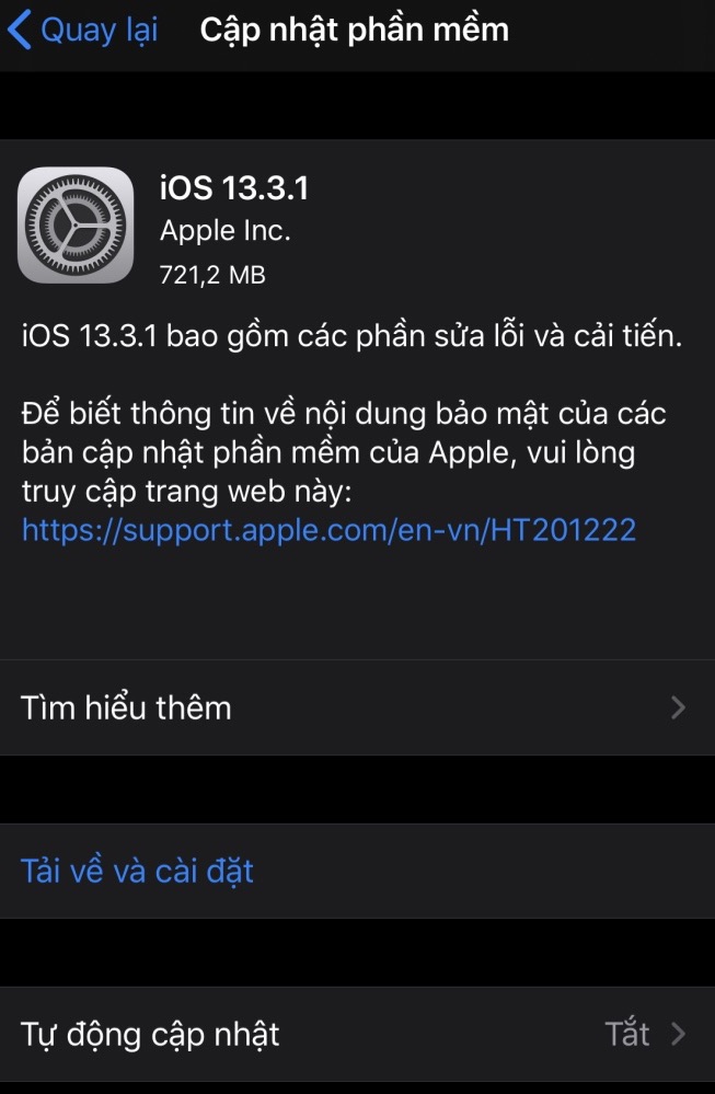 bản cập nhật iOS 13.3.1