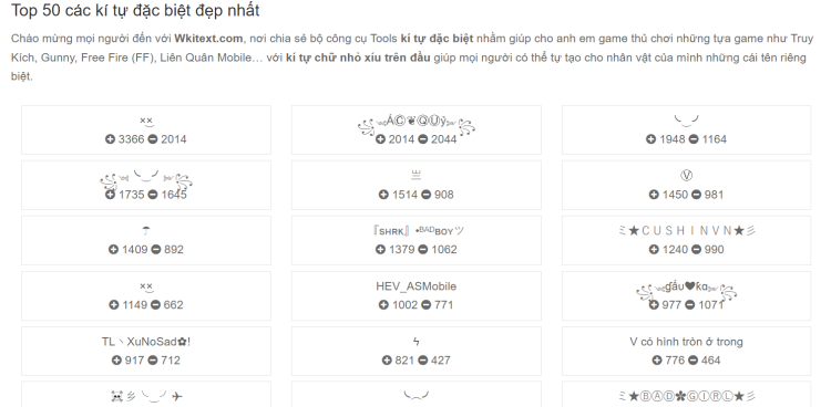  Kho ký tự đặc biệt tại Wkitext.com